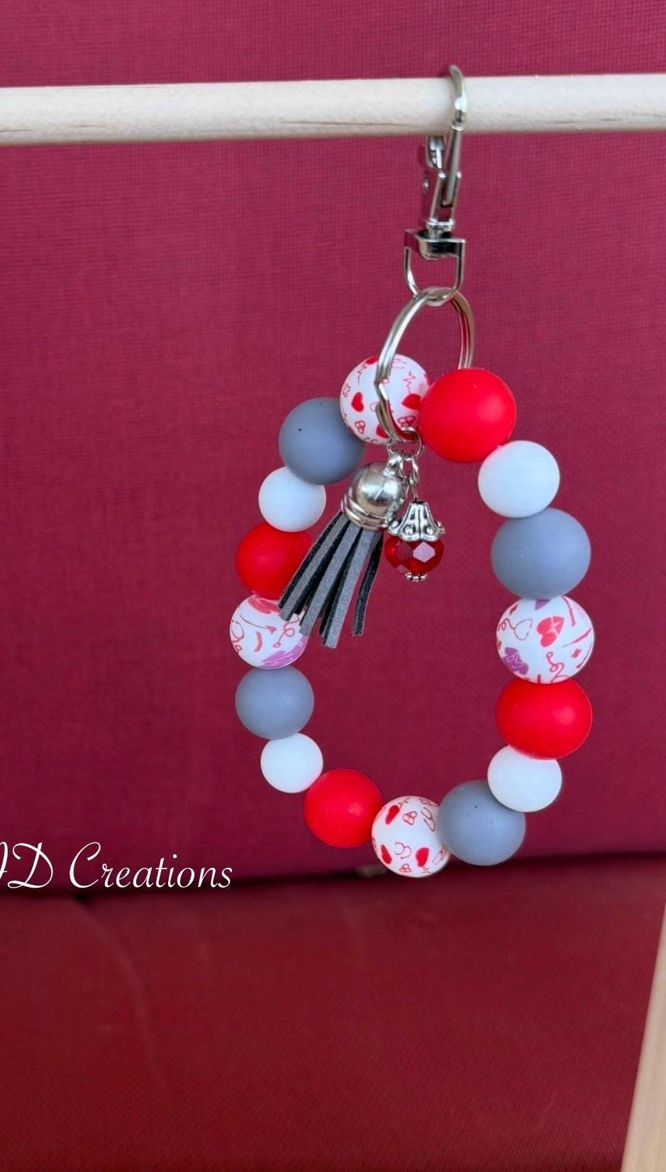 Scrub Life Silicone Beaded Wristlet Bracelet Keychain with Leather Tassel