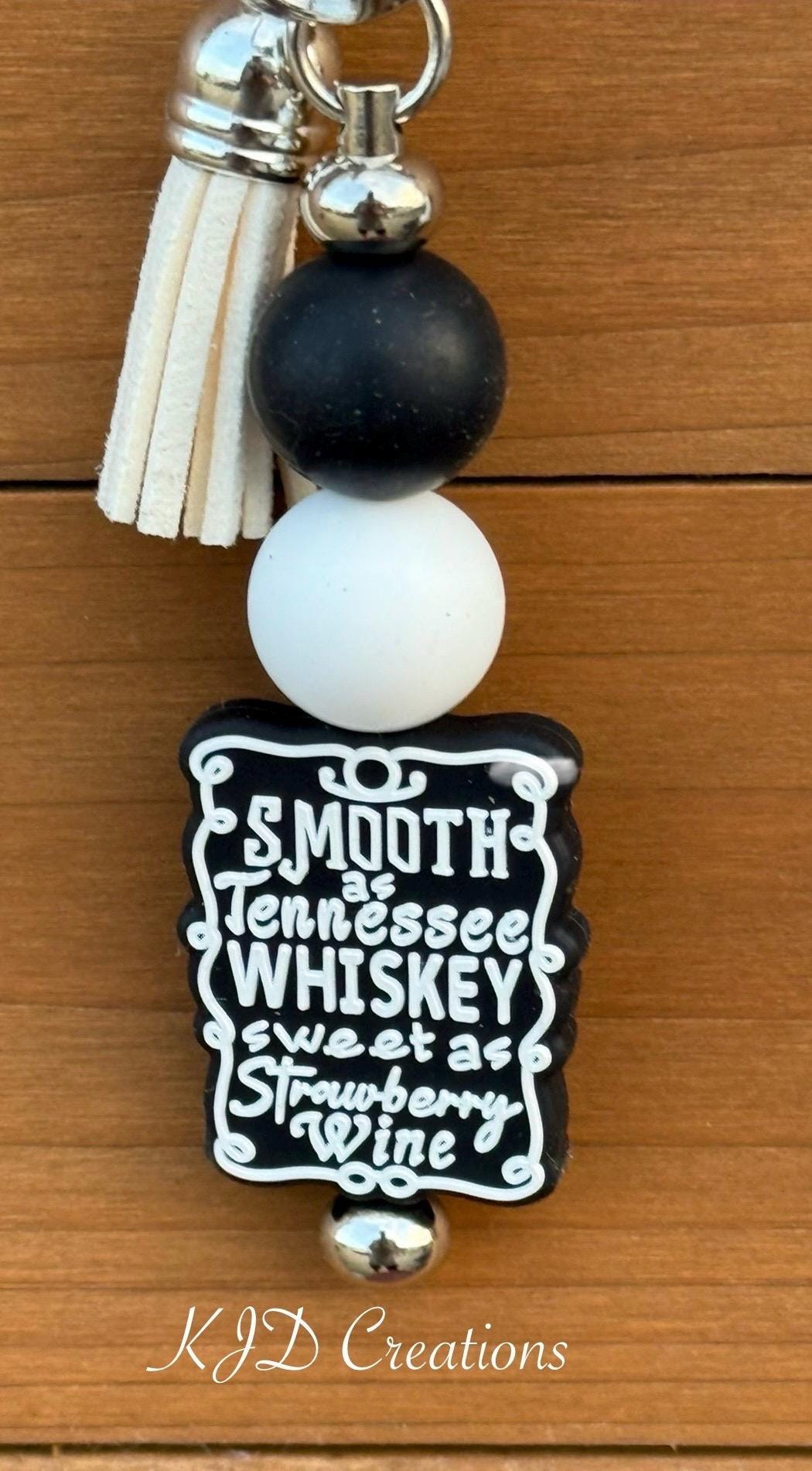 Whiskey & Strawberry Wine Silicone Beaded Keychain with Leather Tassel
