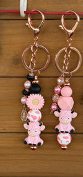 Highland Cow Silicone Beaded Keychain with Leather Tassel