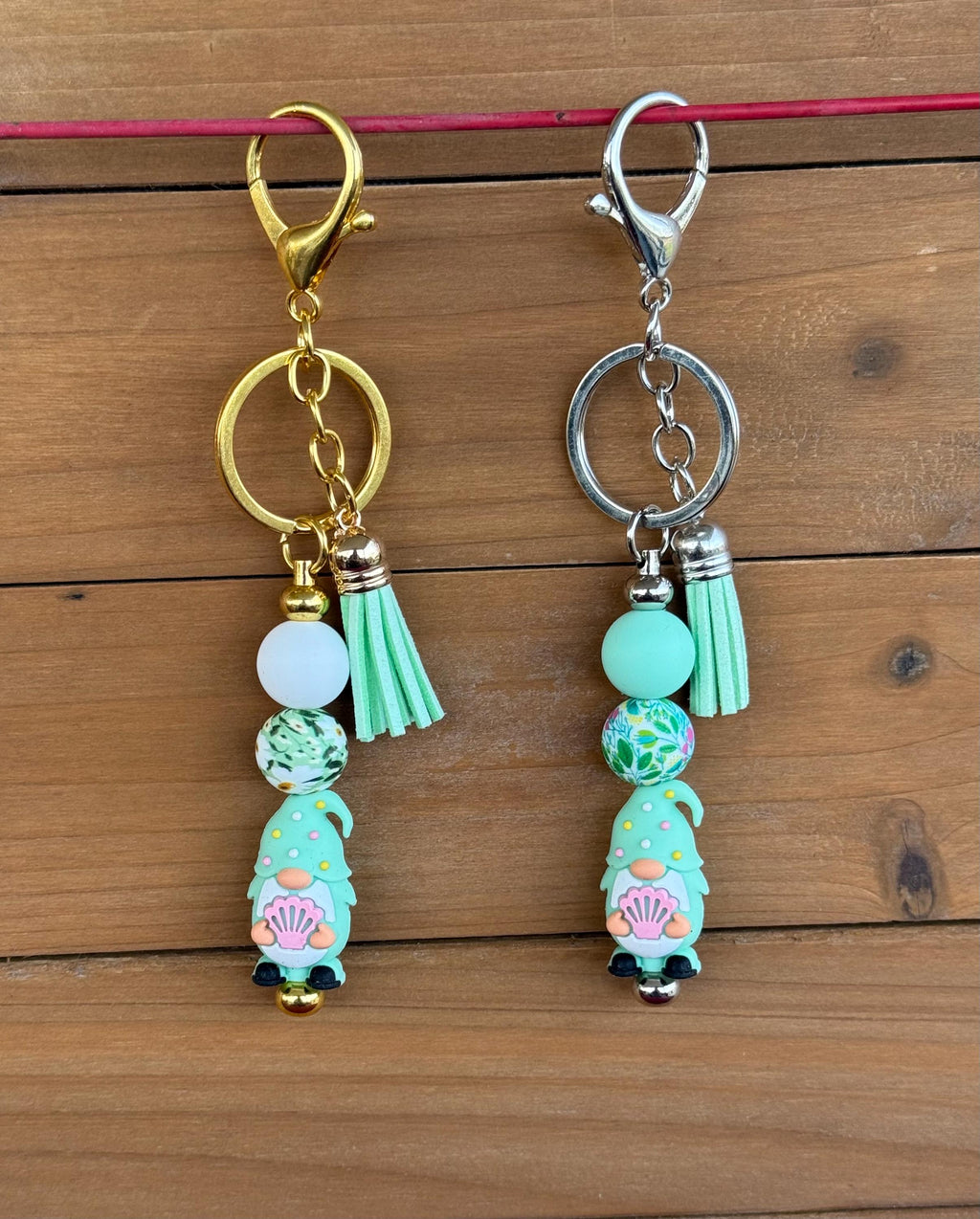 Beach Gnome Silicone Beaded Keychain with Leather Tassel