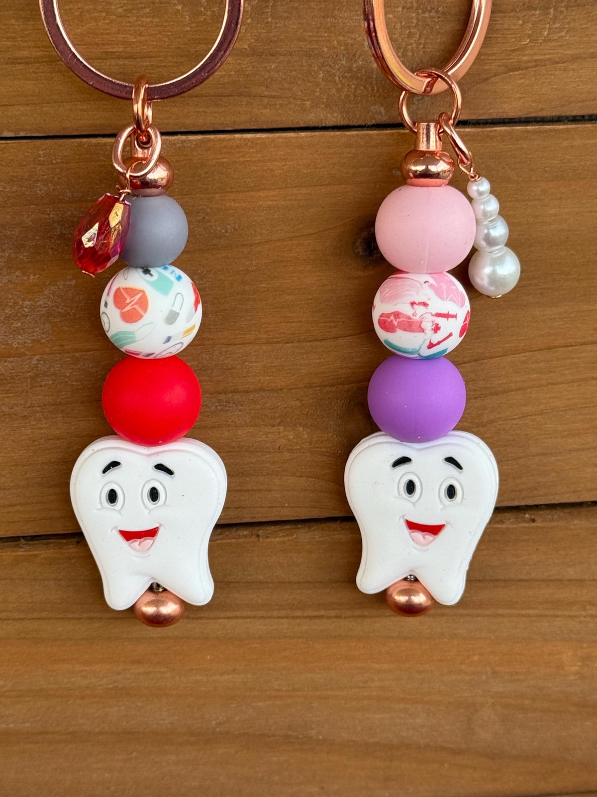 Dentist & Dental Hygienist Silicone Beaded Keychain with Leather Tassel