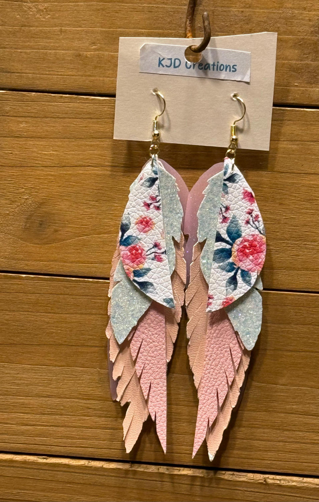 Boho Western Faux Leather Feather Dangle Earrings – Pink Floral Styles | Mint, Teal, Holographic & Glitter