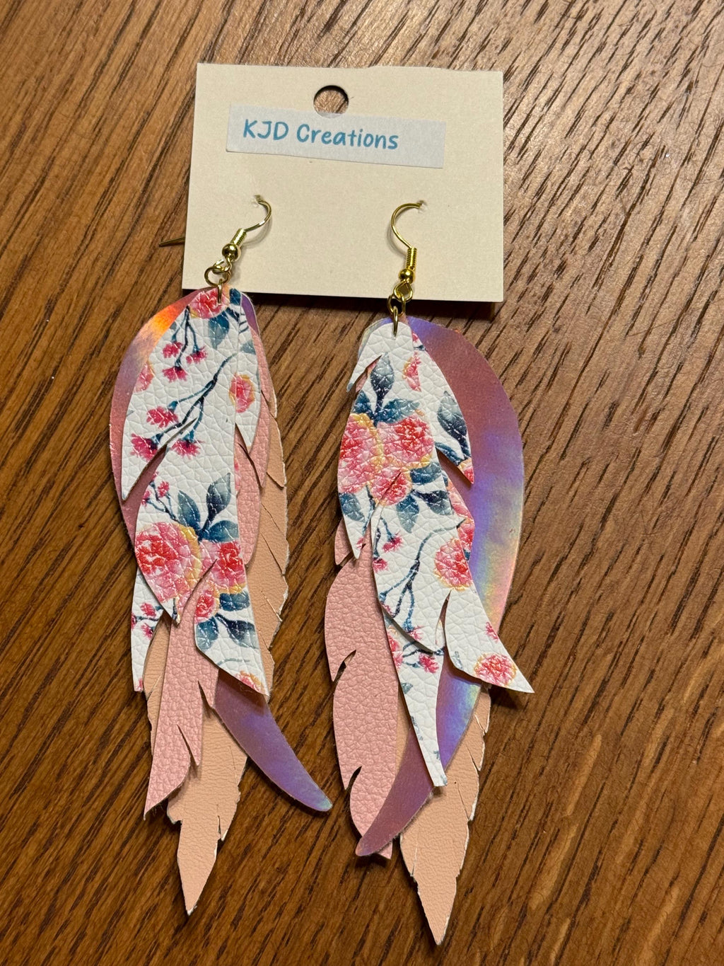 Boho Western Faux Leather Feather Dangle Earrings – Pink Floral Styles | Mint, Teal, Holographic & Glitter