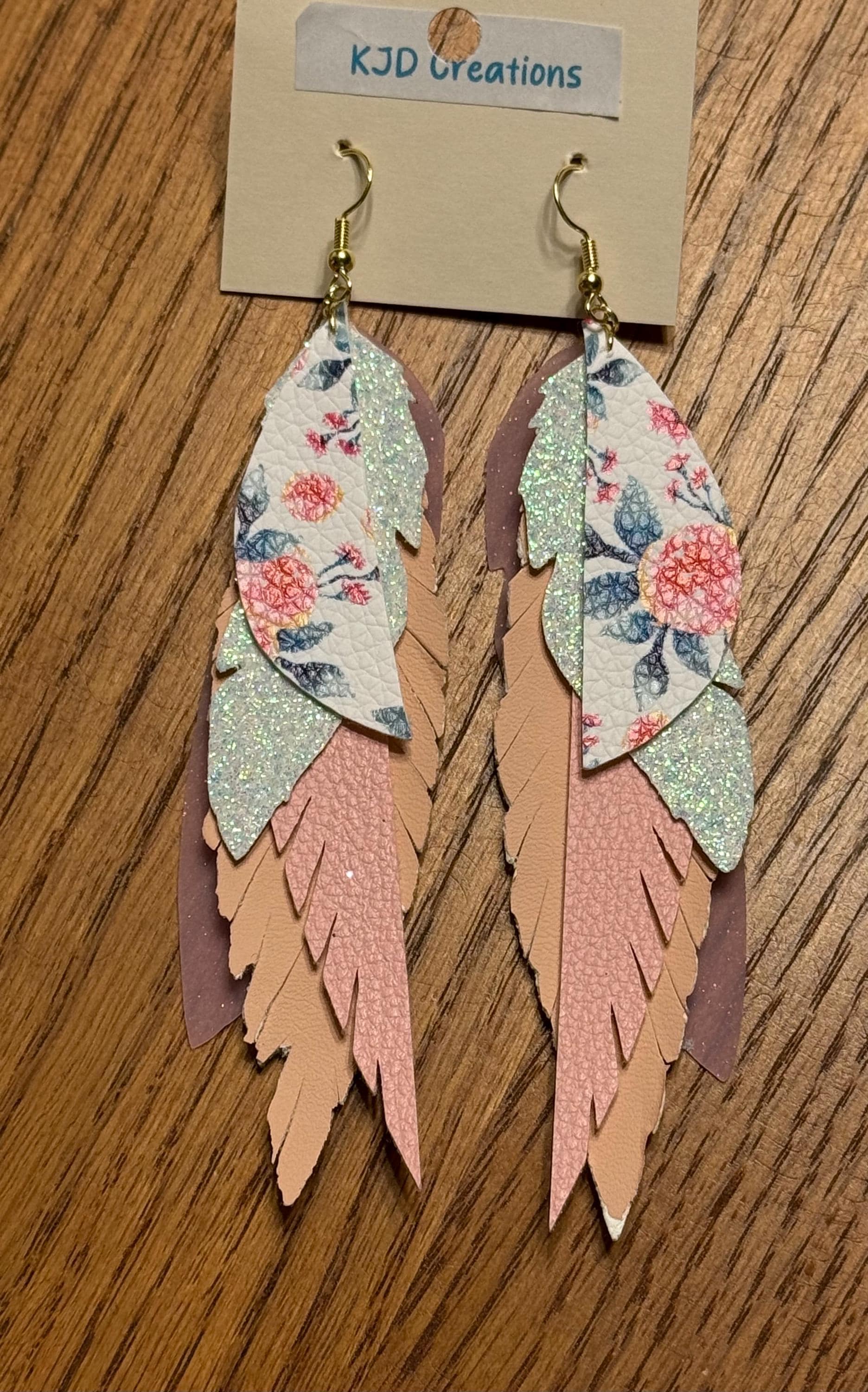 Boho Western Faux Leather Feather Dangle Earrings – Pink Floral Styles | Mint, Teal, Holographic & Glitter