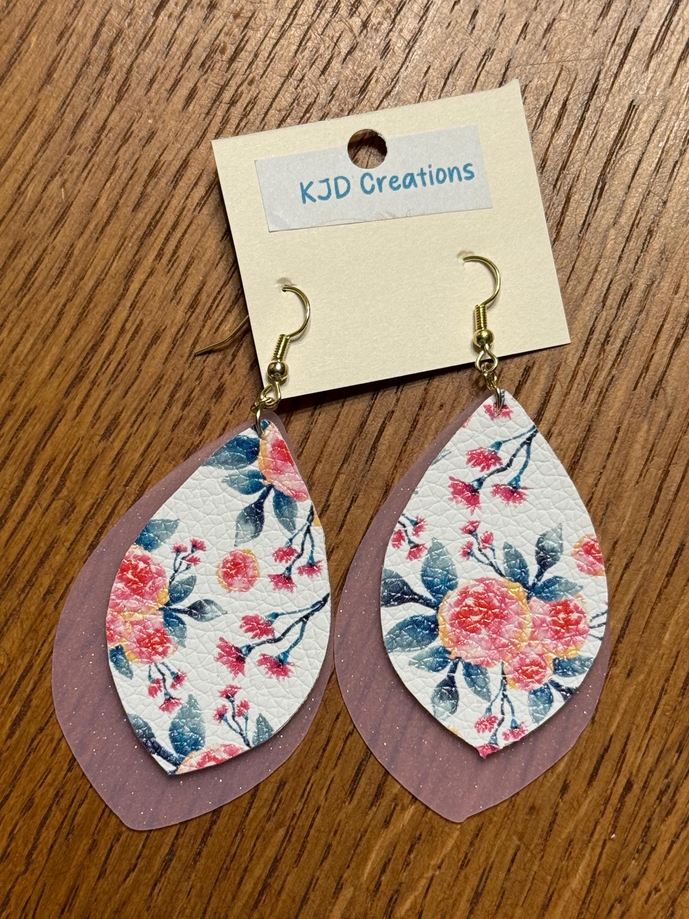 Boho Western Faux Leather Layered Teardrop Dangle Earrings – Floral & Glitter Styles