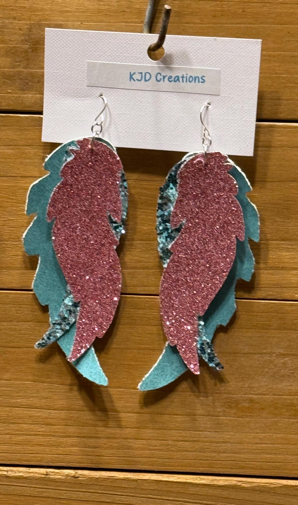 Boho Western Faux Glitter Leather Feather Dangle Earrings - Pink, Blue & Teal