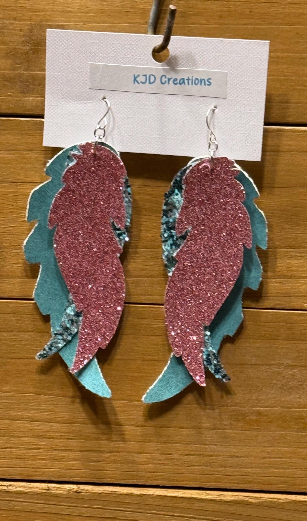 Boho Western Faux Glitter Leather Feather Dangle Earrings - Pink, Blue & Teal