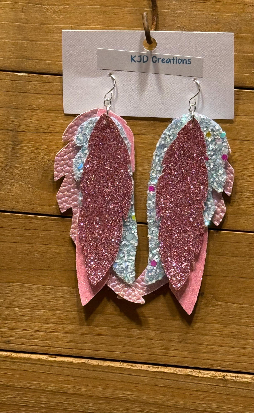 Boho Western Faux Glitter Leather Feather Dangle Earrings - Pink, Blue & Teal