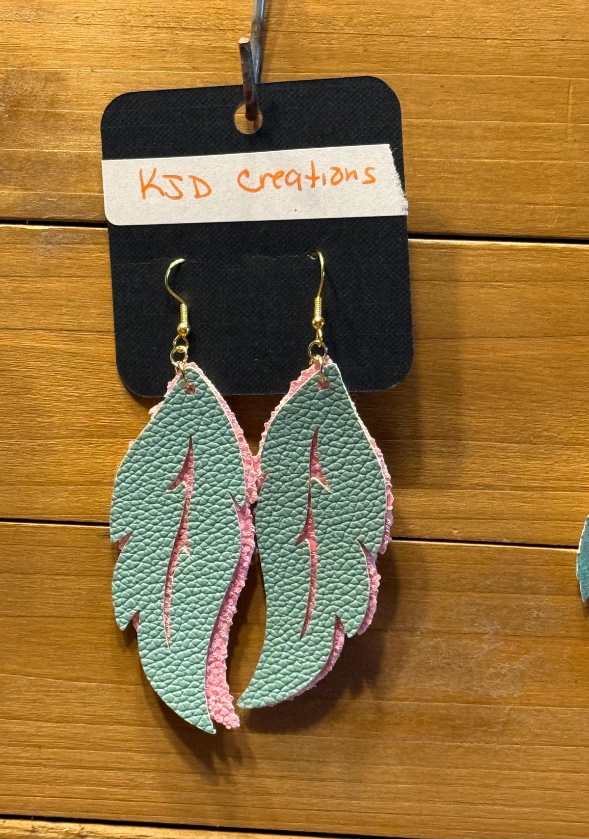 Boho Western Faux Leather Layered Feather Dangle Earrings - Pink & Turquoise Holographic and Glitter