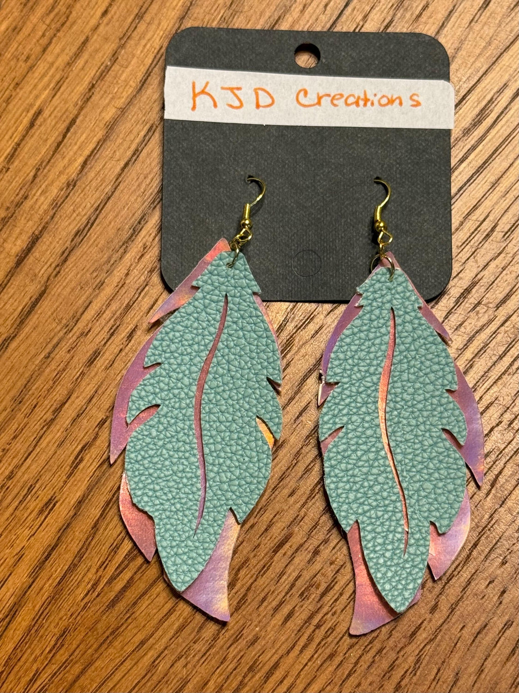 Boho Western Faux Leather Layered Feather Dangle Earrings - Pink & Turquoise Holographic and Glitter