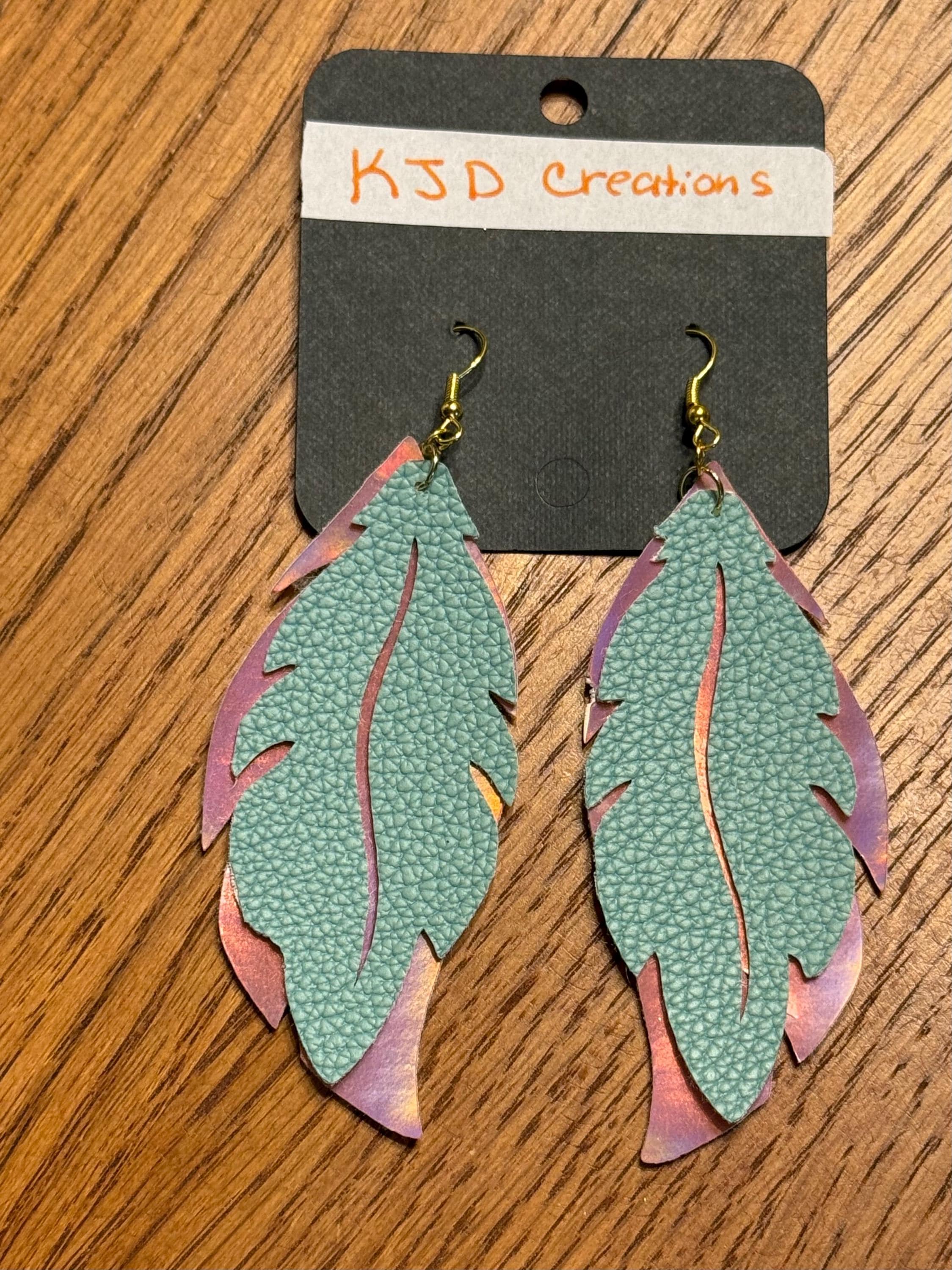 Boho Western Faux Leather Layered Feather Dangle Earrings - Pink & Turquoise Holographic and Glitter