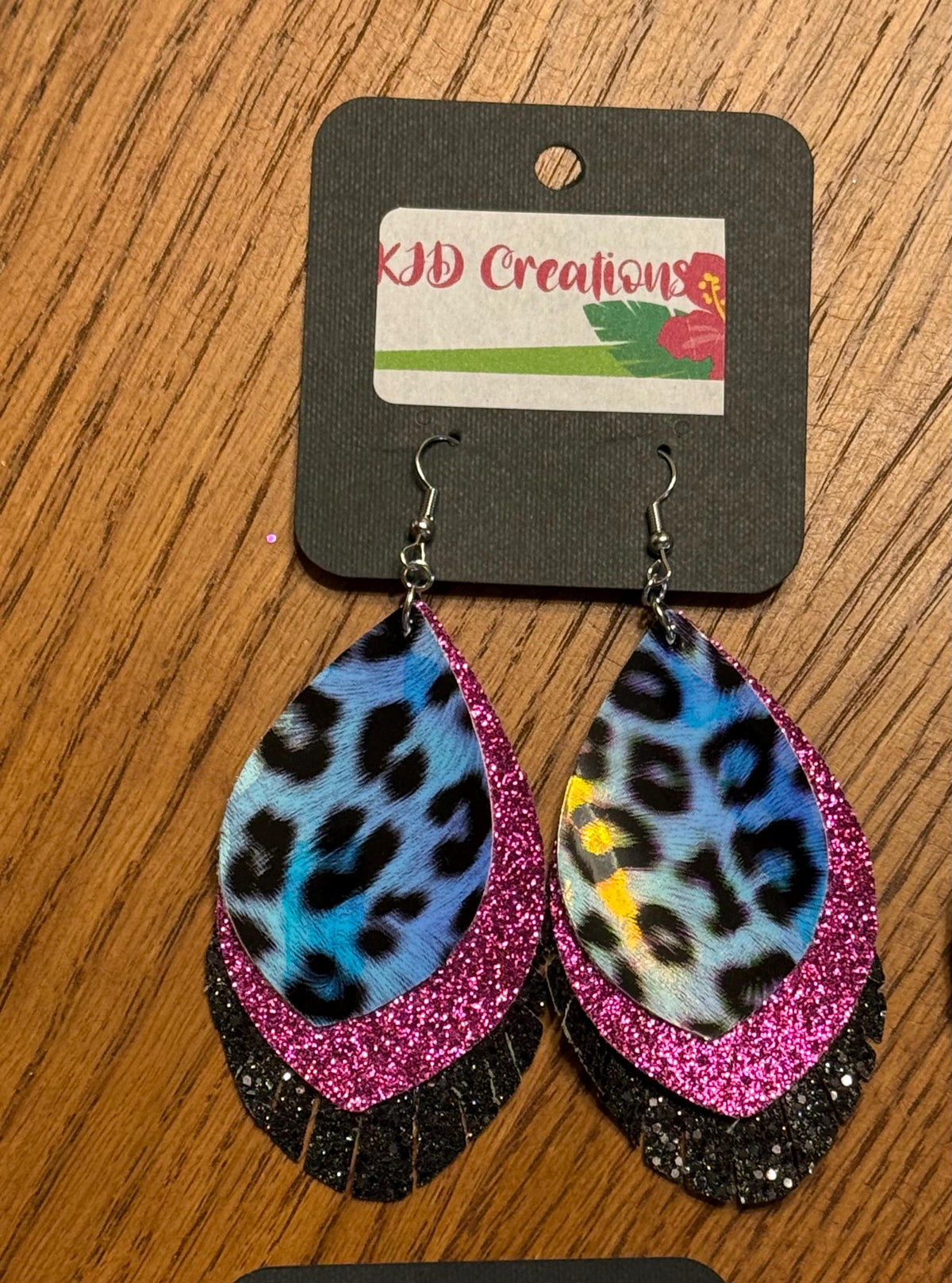 Leopard & Cheetah Animal Print Holographic Faux Leather Fringe Teardrop Dangle Earrings - Western Boho Statement