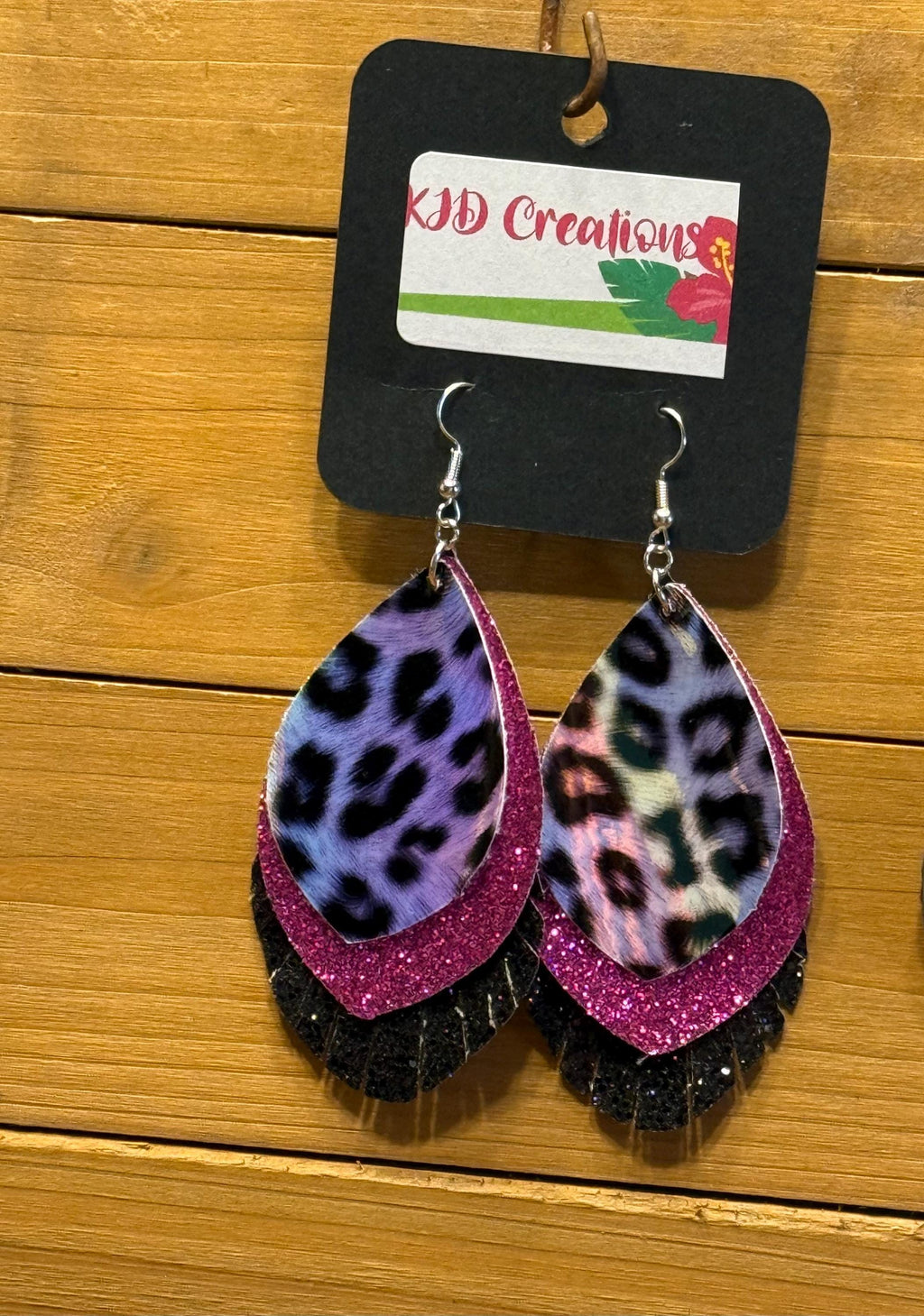 Leopard & Cheetah Animal Print Holographic Faux Leather Fringe Teardrop Dangle Earrings - Western Boho Statement
