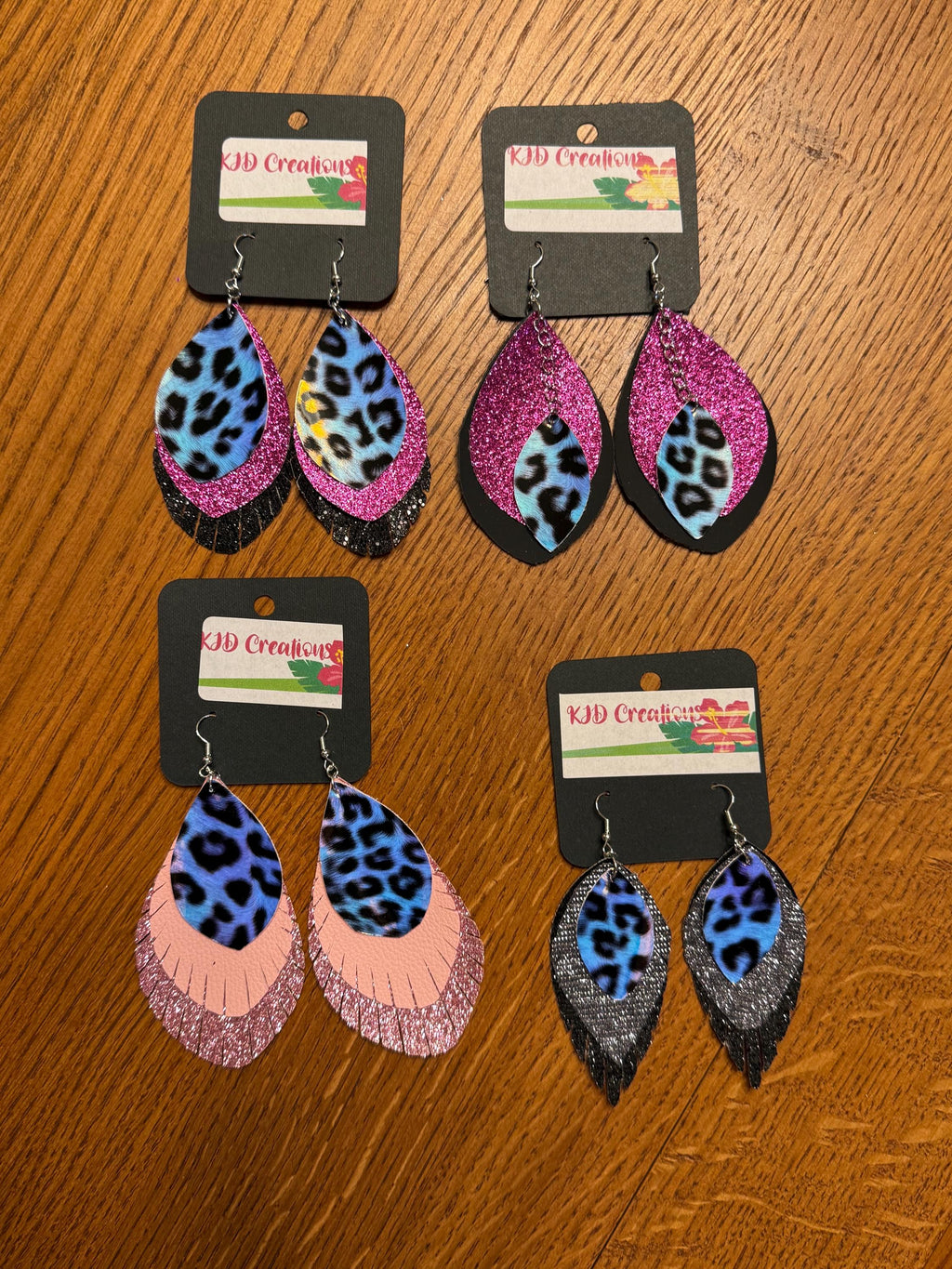 Leopard & Cheetah Animal Print Holographic Faux Leather Fringe Teardrop Dangle Earrings - Western Boho Statement