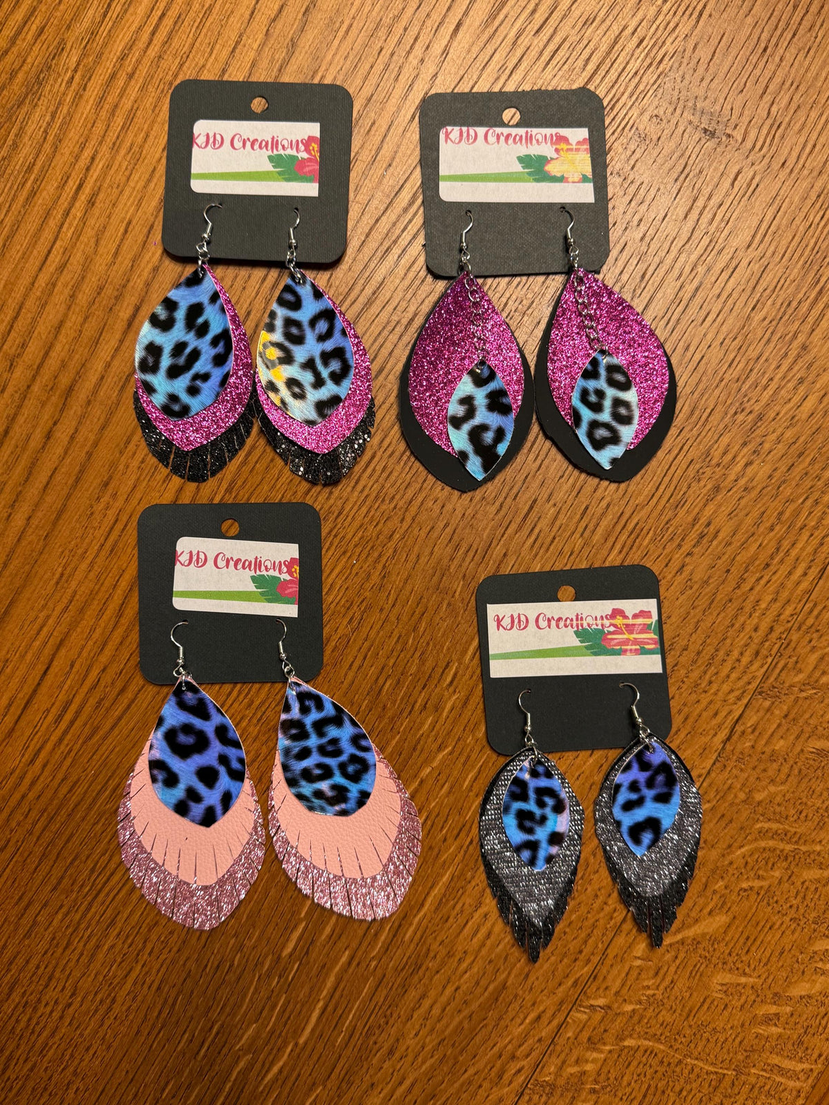 Leopard & Cheetah Animal Print Holographic Faux Leather Fringe Teardrop Dangle Earrings - Western Boho Statement