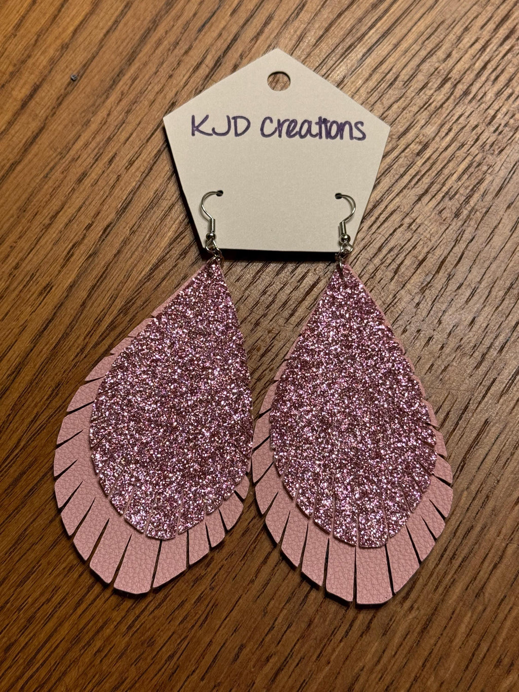 Boho Western Faux Glitter Holographic Leather Layered Feather Dangle Earrings - Pink & Silver