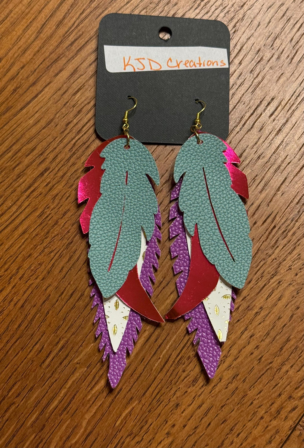 Boho Western Faux Glitter Leather Layered Feather Dangle Earrings - Turquoise, Pink, Teal & Mint Green