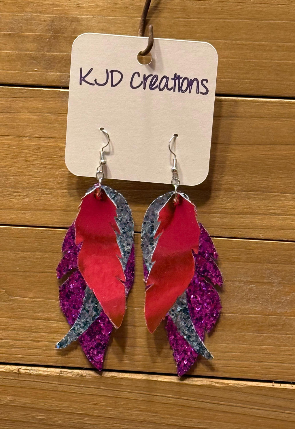 Boho Western Faux Glitter Leather Layered Feather Dangle Earrings - Turquoise, Pink, Teal & Mint Green