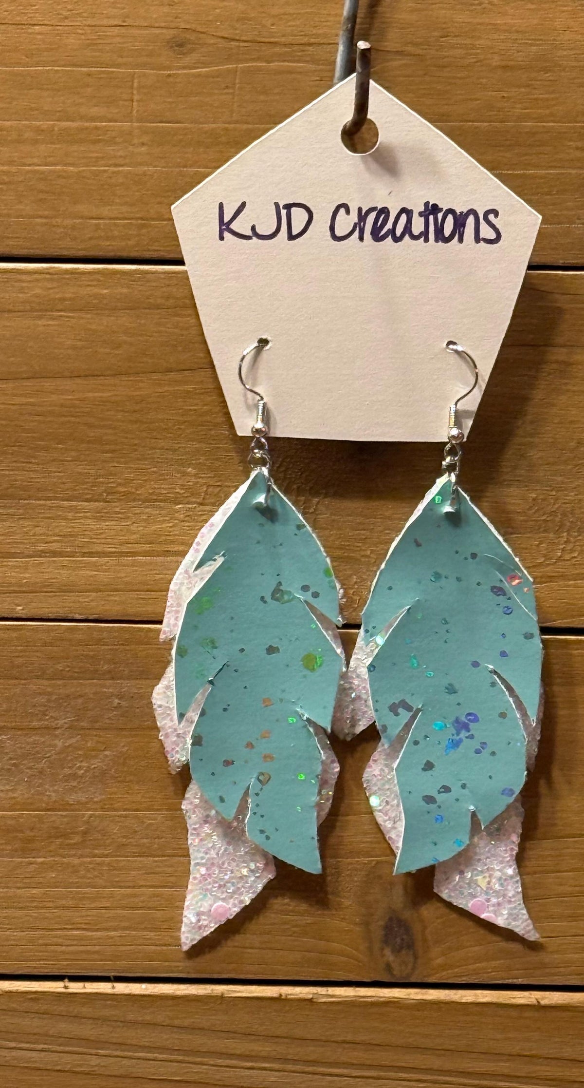 Boho Western Faux Glitter Leather Layered Feather Dangle Earrings - Turquoise, Pink, Teal & Mint Green