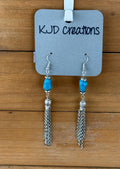 Western Boho Long Dangle Silver Chain Earrings with Turquoise Accent – Star & Stone Styles