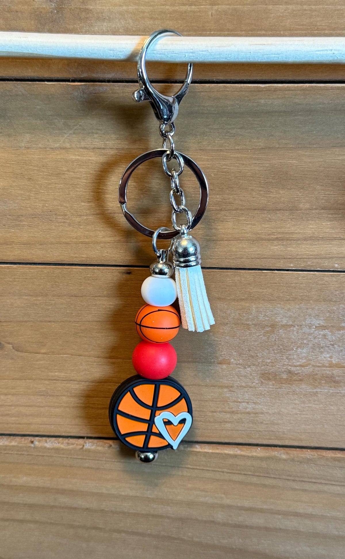 Basketball Silicone Beaded Keychain with Leather Tassel