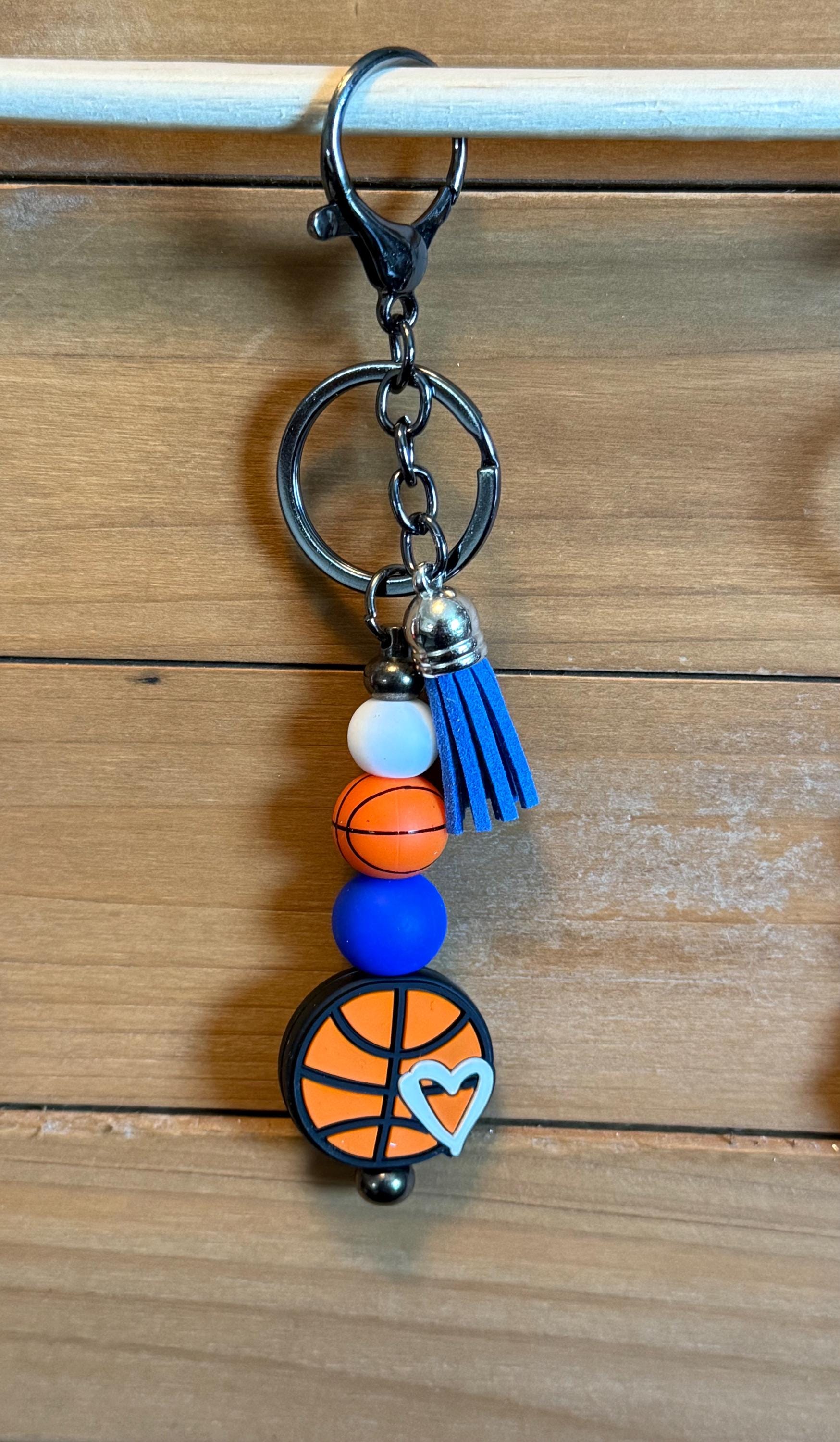 Basketball Silicone Beaded Keychain with Leather Tassel