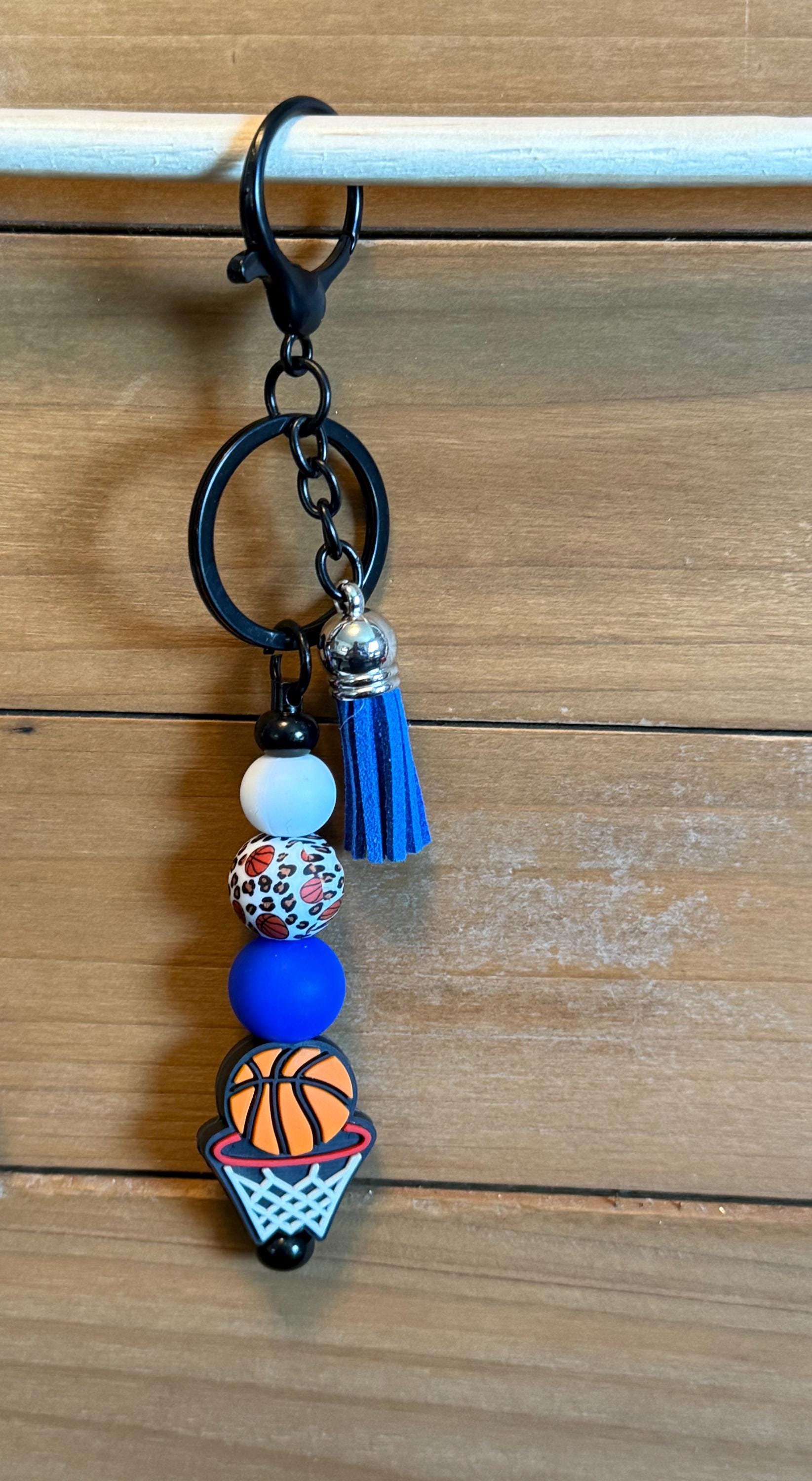 Basketball Silicone Beaded Keychain with Leather Tassel