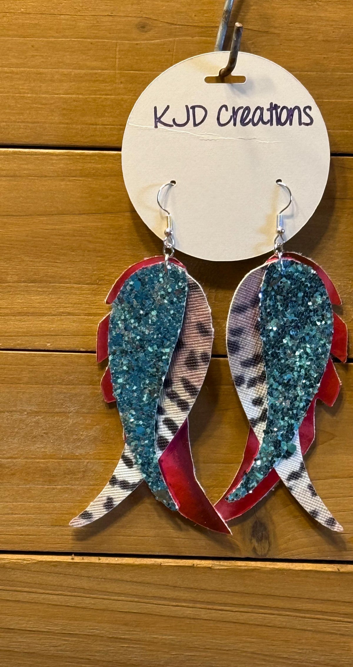 Leopard & Cheetah Print Faux Leather Layered Feather Dangle Earrings - Glitter & Boho Western