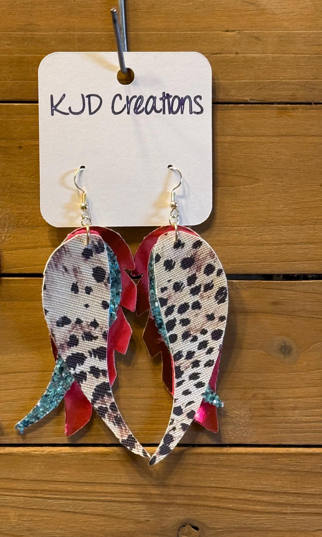 Leopard & Cheetah Print Faux Leather Layered Feather Dangle Earrings - Glitter & Boho Western