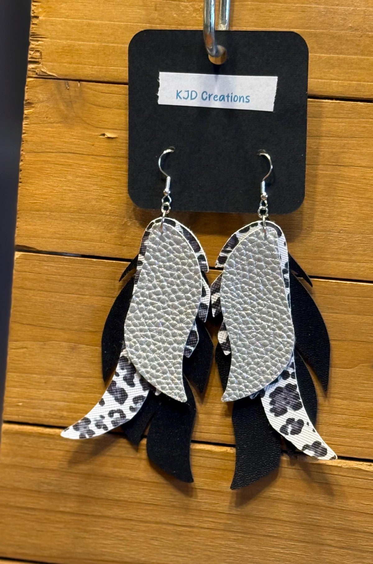 Leopard & Cheetah Print Faux Leather Layered Feather Dangle Earrings - Glitter & Boho Western