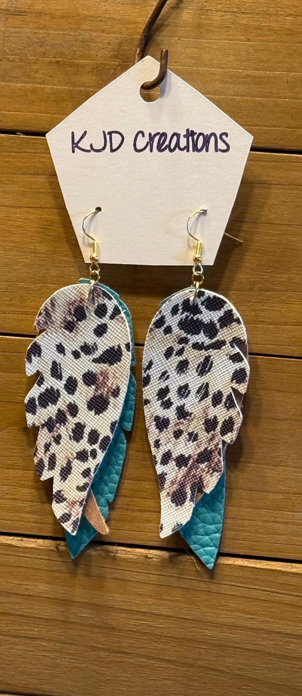 Leopard & Cheetah Print Faux Leather Layered Feather Dangle Earrings - Turquoise, Pink & Earth Tones