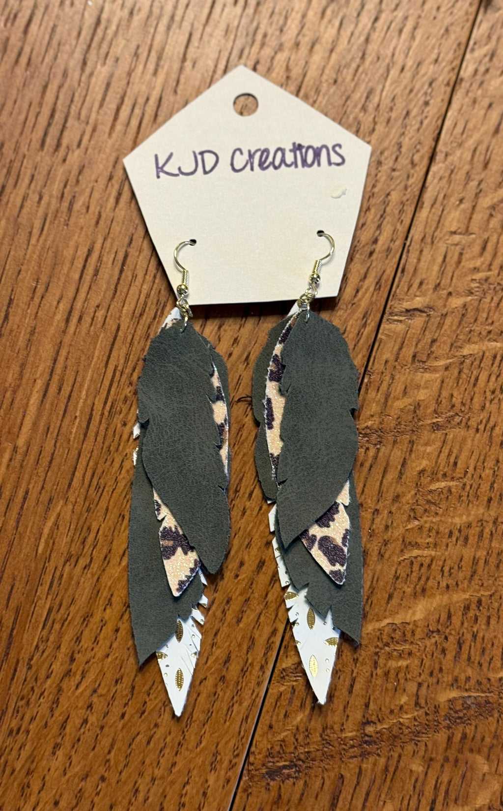 Leopard & Cheetah Print Faux Leather Layered Feather Dangle Earrings - Turquoise, Pink & Earth Tones