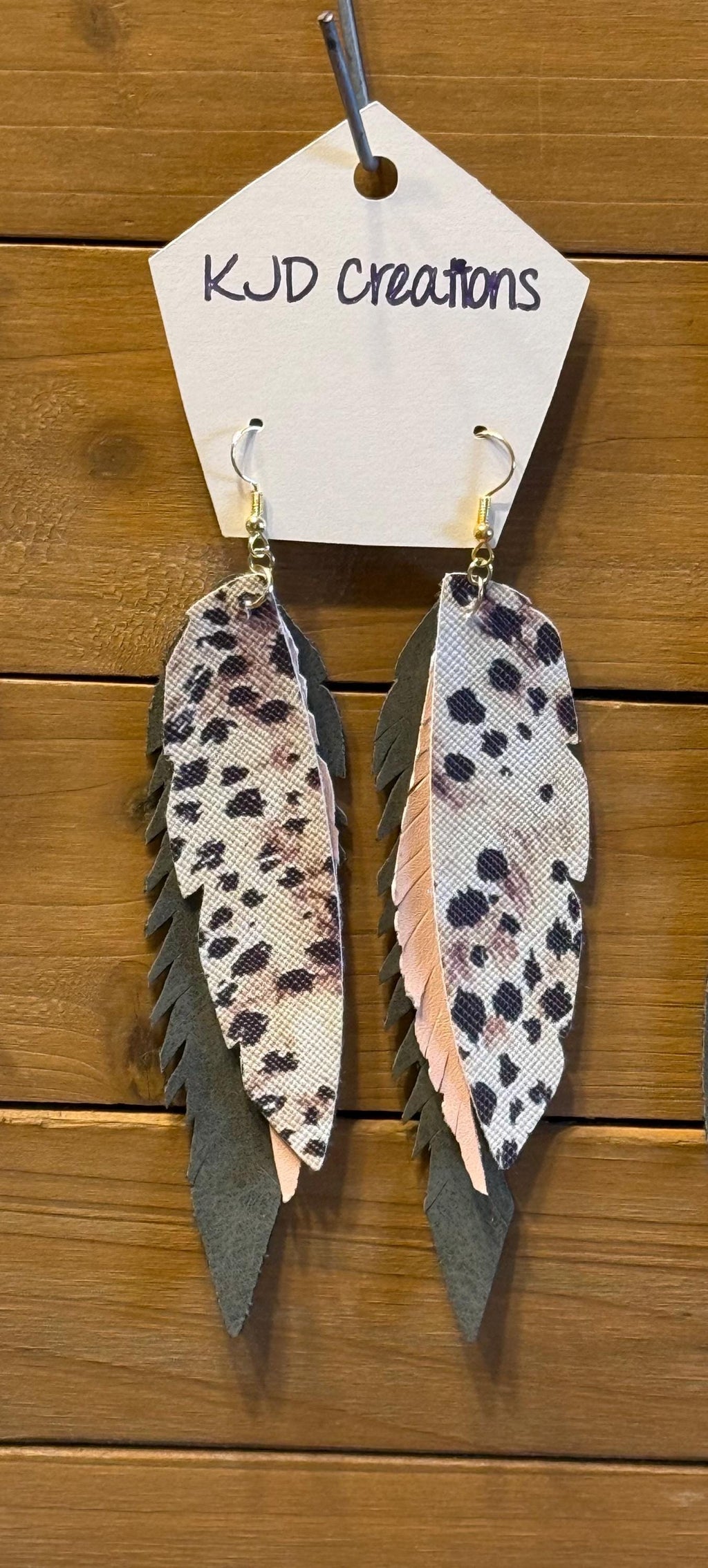 Leopard & Cheetah Print Faux Leather Layered Feather Dangle Earrings - Turquoise, Pink & Earth Tones