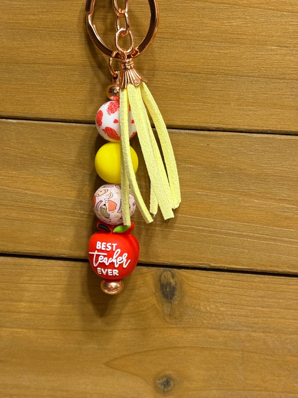 Teacher Appreciation Silicone Beaded Keychain with Leather Tassel | Gift for Teachers