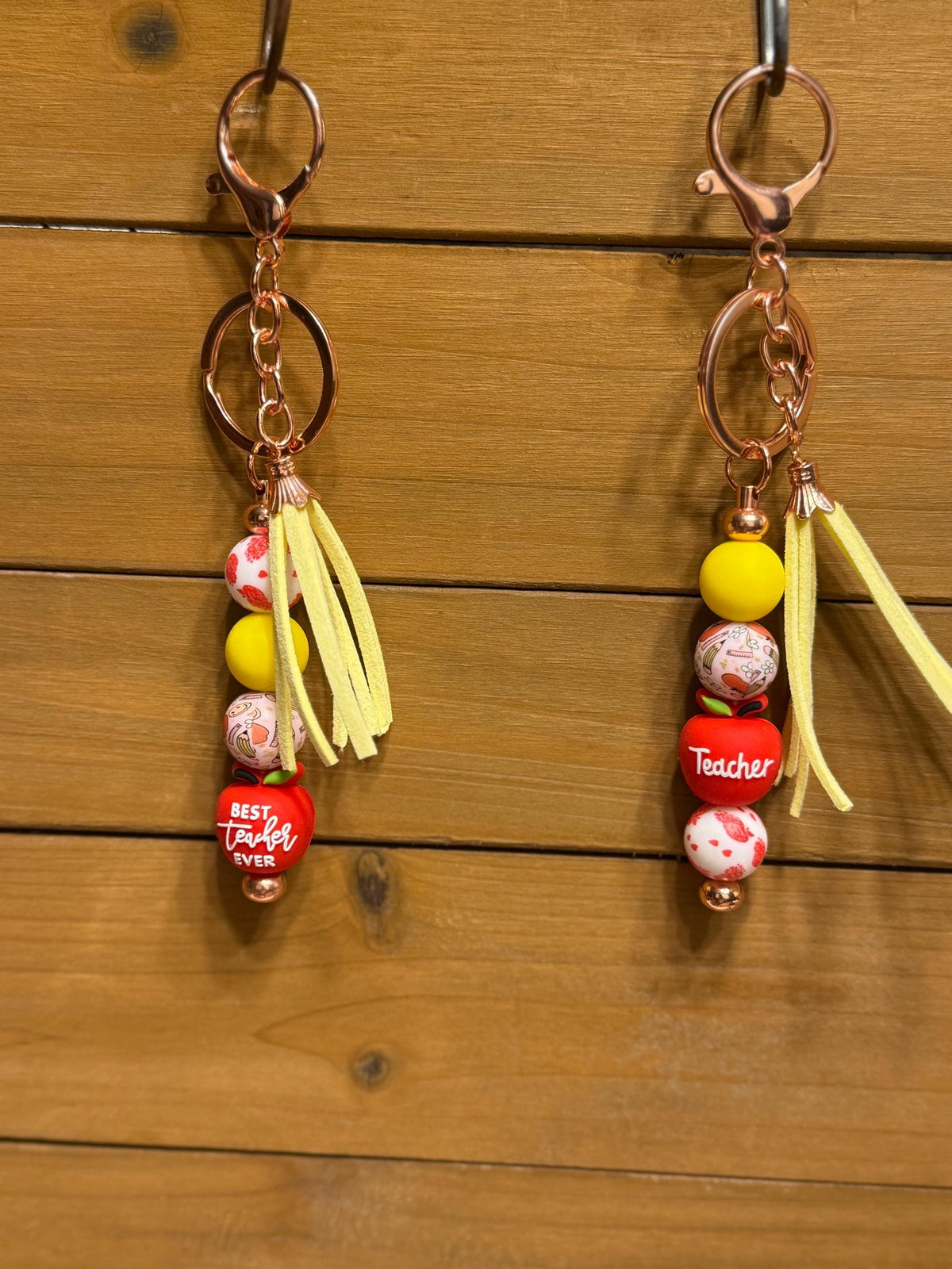 Teacher Appreciation Silicone Beaded Keychain with Leather Tassel | Gift for Teachers