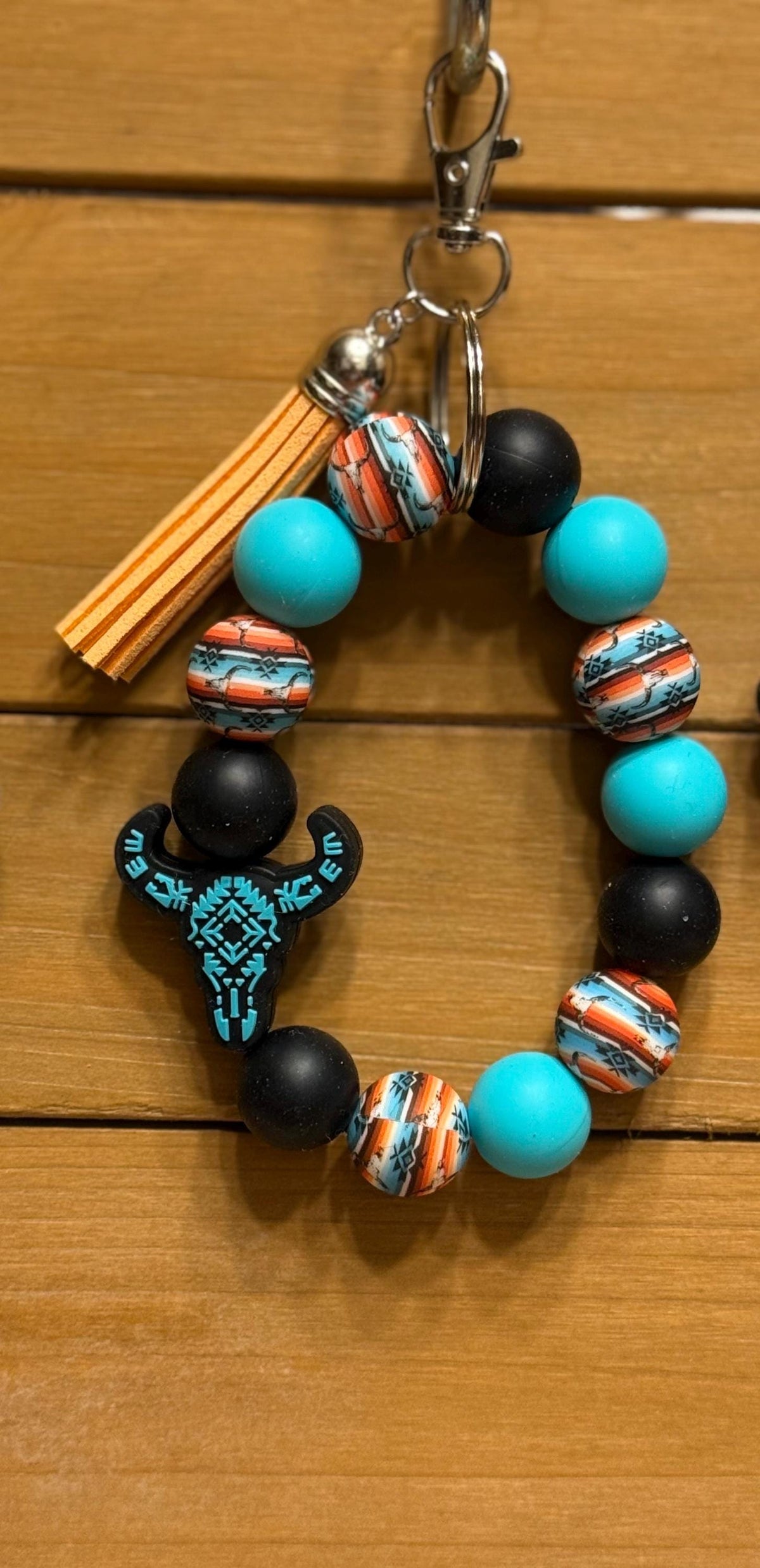 Western Silicone Beaded Wristlet Bracelet Keychain with Leather Tassel | Howdy, Sunflower, Longhorn & Country Girl