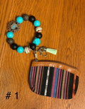 Western Boho Silicone Beaded Wristlet Keychain with Coin Purse & Leather Tassel