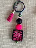 Don't Go Bacon My Heart Pig Silicone Beaded Keychain with Leather Tassel
