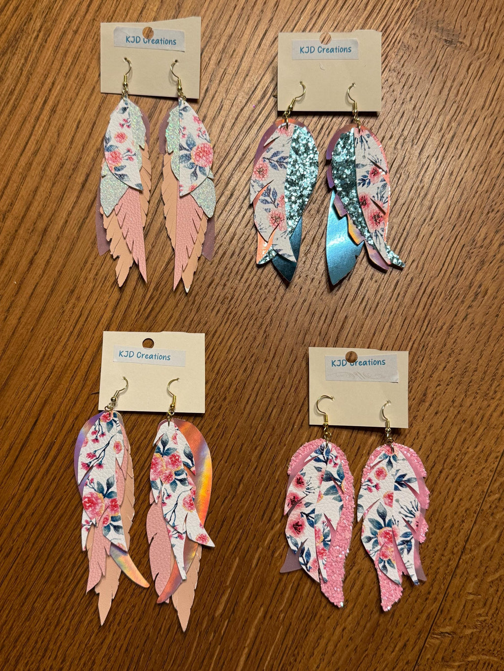 Boho Western Faux Leather Feather Dangle Earrings – Pink Floral Styles | Mint, Teal, Holographic & Glitter