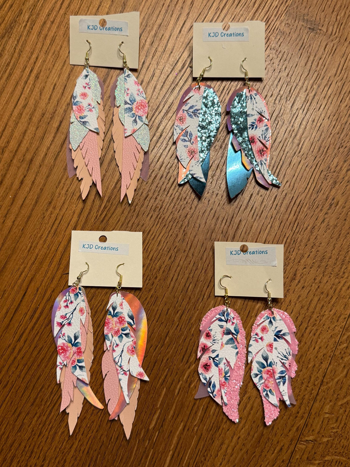 Boho Western Faux Leather Feather Dangle Earrings – Pink Floral Styles | Mint, Teal, Holographic & Glitter