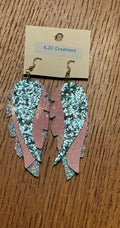 Boho Western Faux Glitter Leather Feather Dangle Earrings - Pink, Blue & Teal