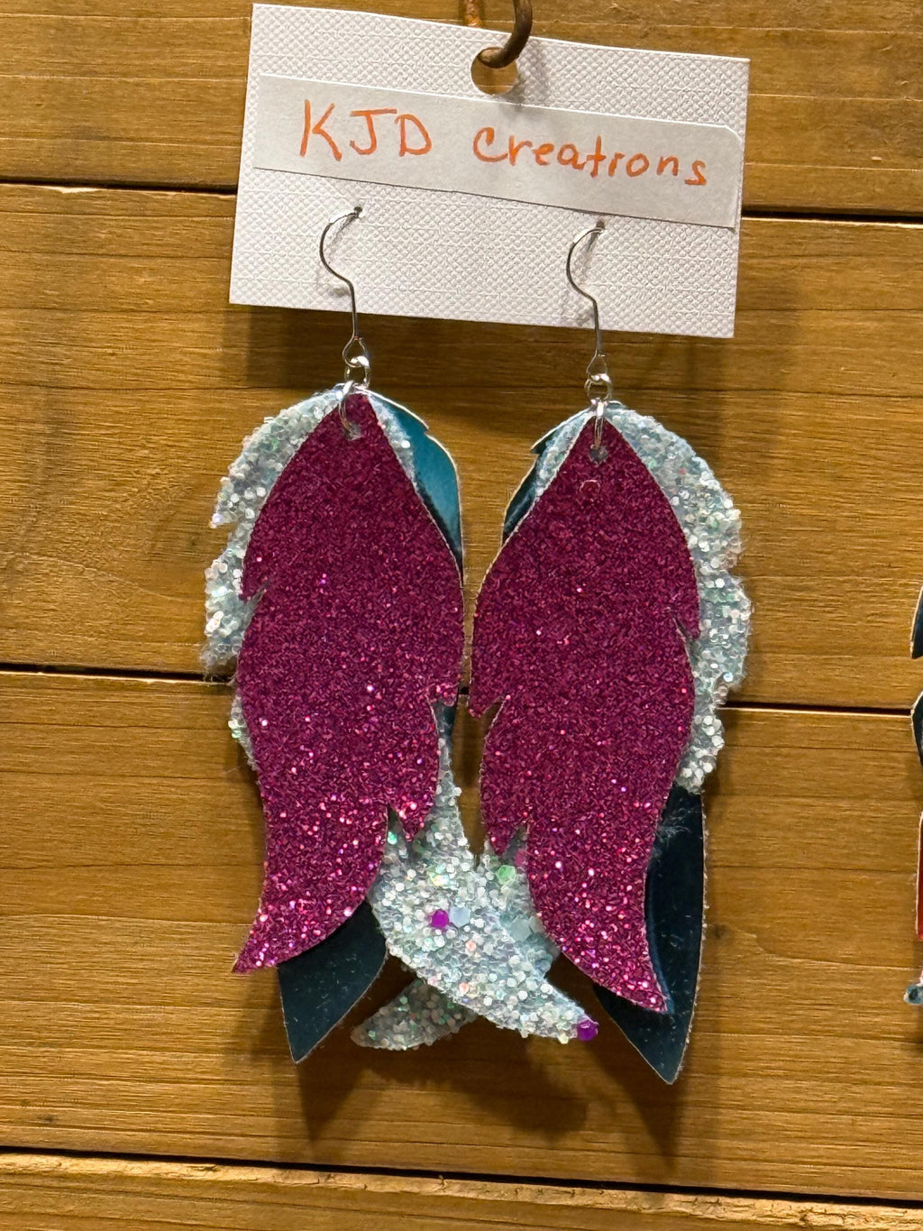 Boho Western Faux Glitter Holographic Leather Feather Dangle Earrings - Purple, Blue & Teal