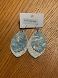 Boho Western Faux Leather Layered Teardrop Dangle Earrings - Blue Denim with Metallic Silver