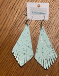 Boho Western Faux Leather Fringe Dangle Earrings - Mint Green with Silver Constellation Design