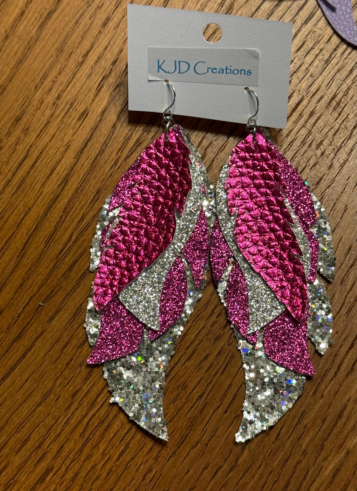 Boho Western Layered Feather-Shaped Faux Leather Dangle Earrings - Purple, Lavender & Silver