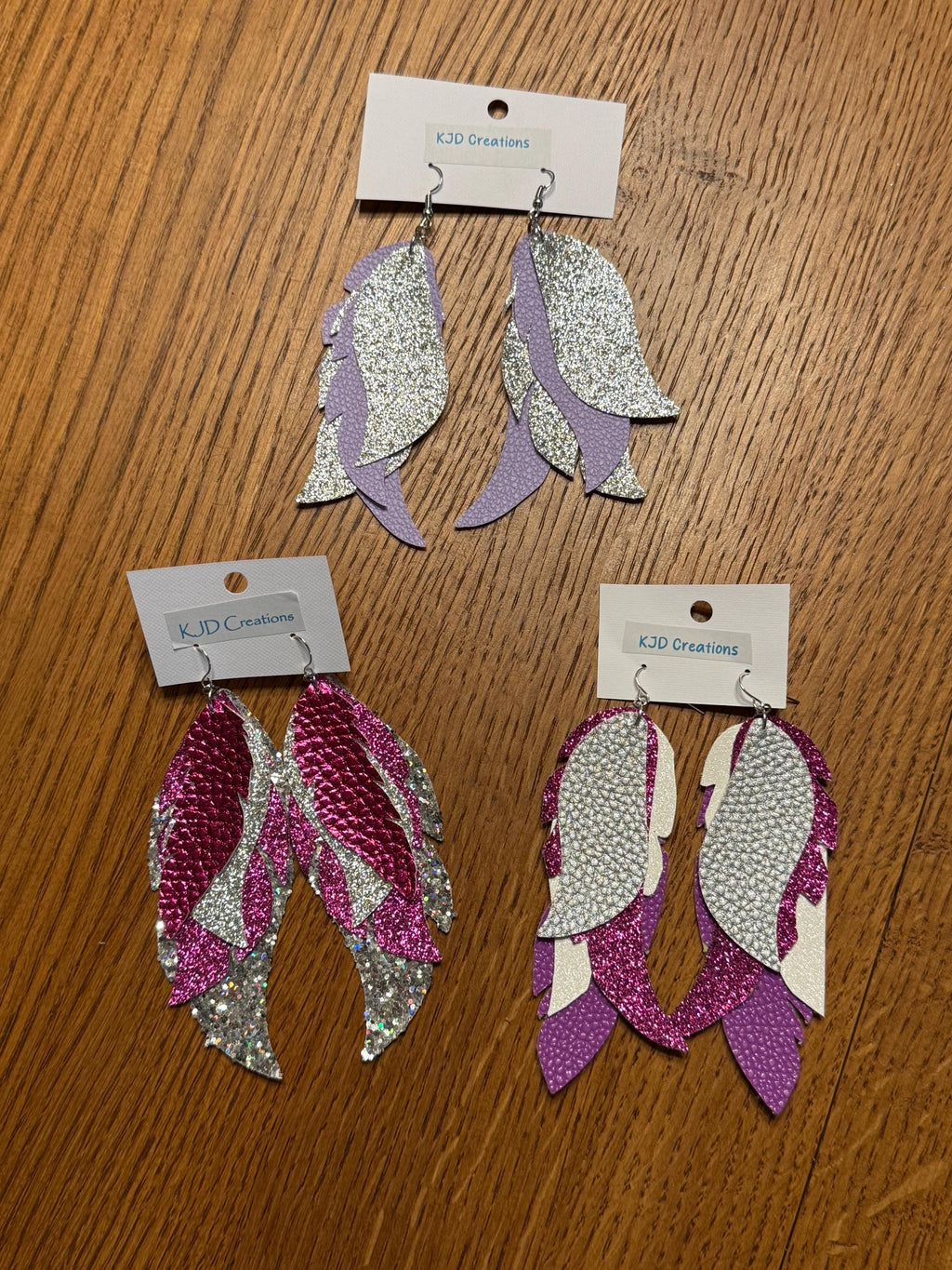 Boho Western Layered Feather-Shaped Faux Leather Dangle Earrings - Purple, Lavender & Silver