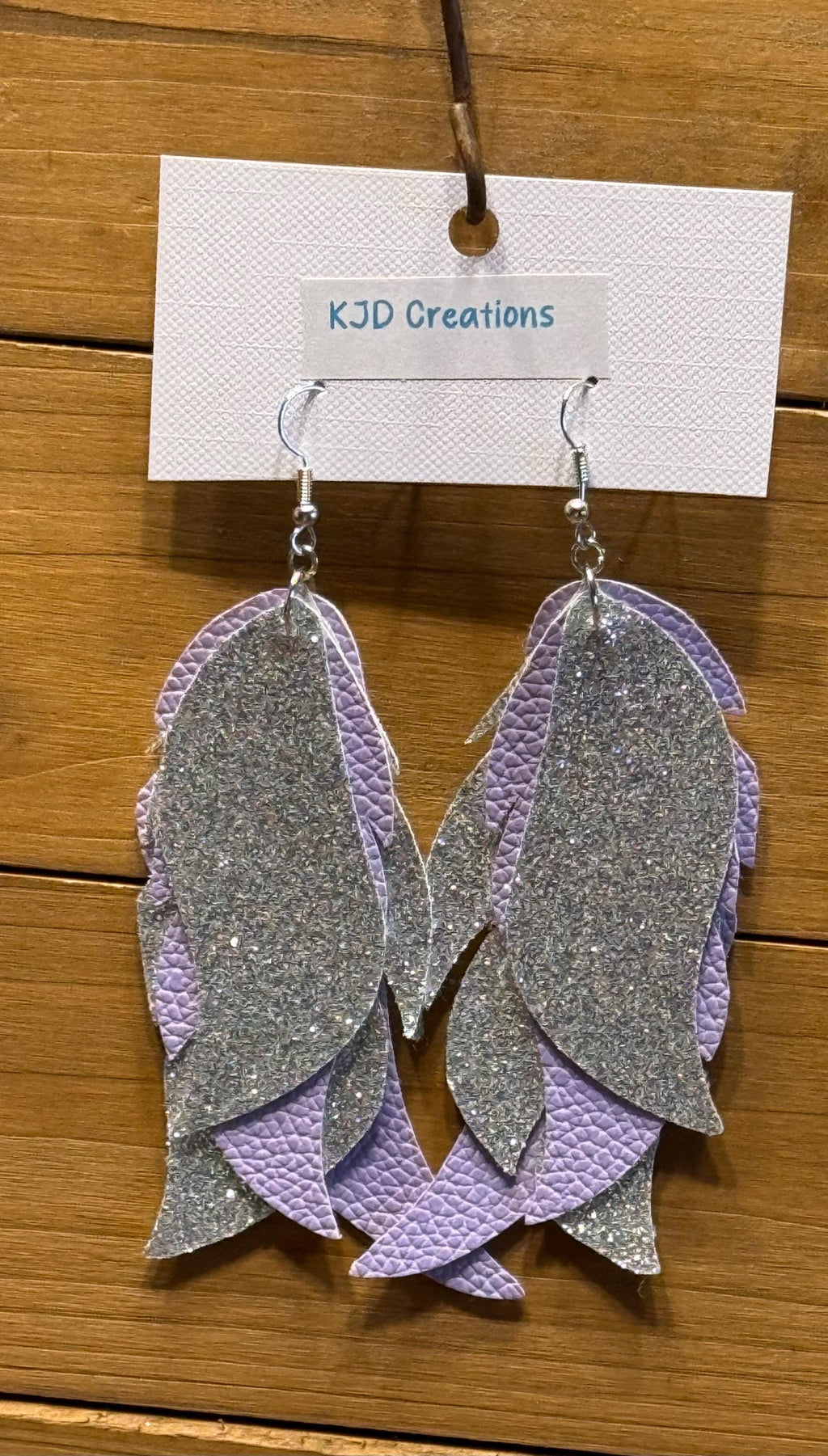Boho Western Layered Feather-Shaped Faux Leather Dangle Earrings - Purple, Lavender & Silver