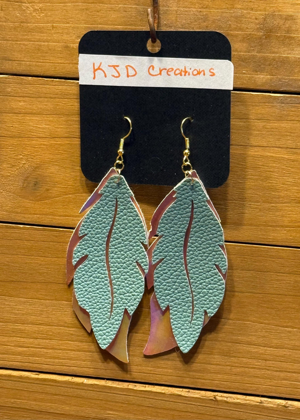 Boho Western Faux Leather Layered Feather Dangle Earrings - Pink & Turquoise Holographic and Glitter