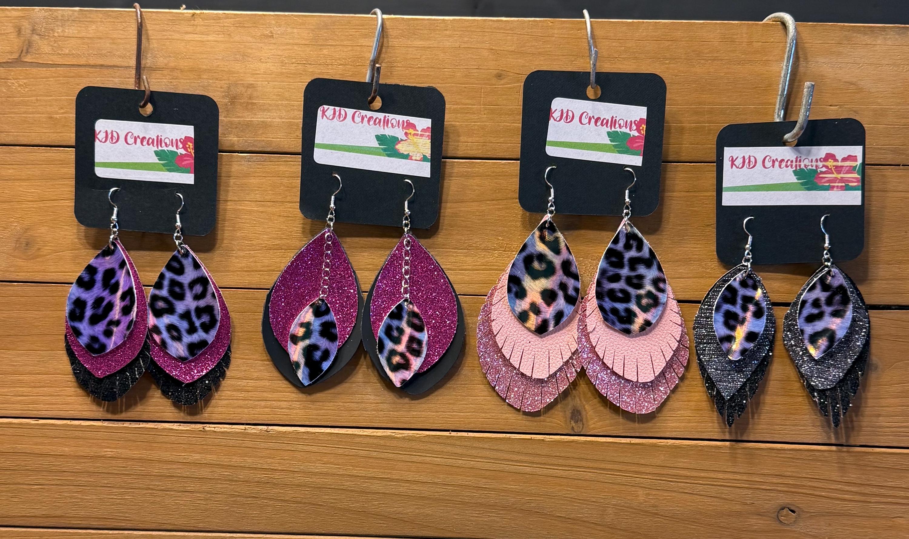 Leopard & Cheetah Animal Print Holographic Faux Leather Fringe Teardrop Dangle Earrings - Western Boho Statement