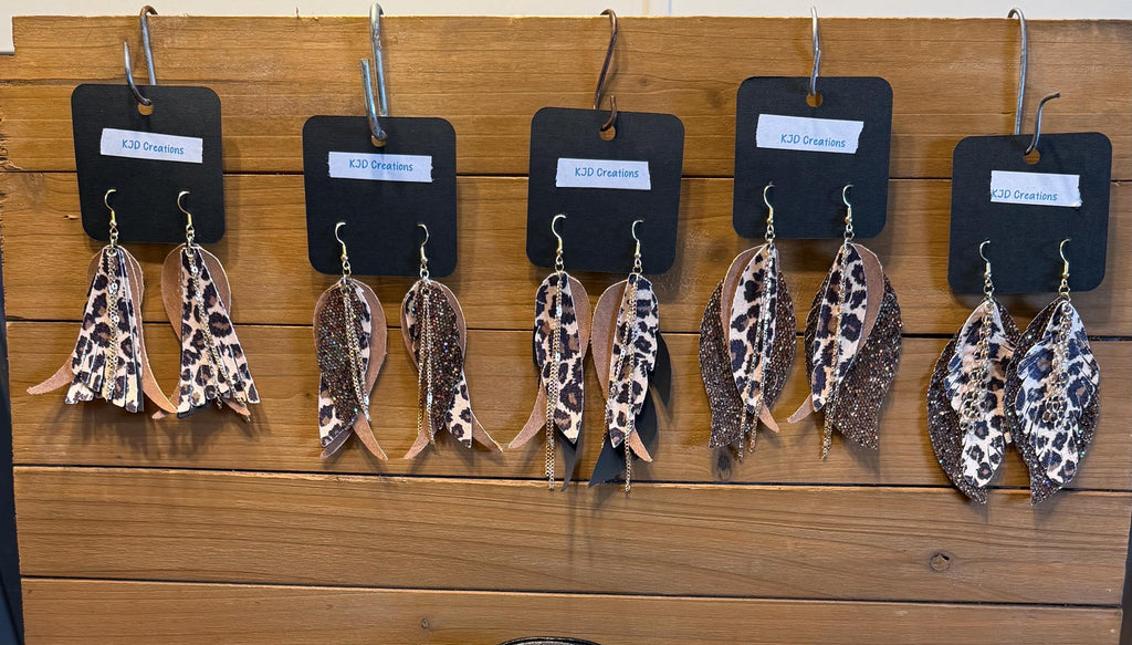 Leopard & Cheetah Animal Print Glitter Faux Leather Layered Fringe Dangle Earrings | Handmade Western Boho Statement Earrings